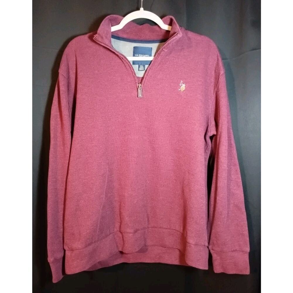 US Polo Assn. Men Quarter Zip Pullover Sweater Red/Maroon Size Extra Large